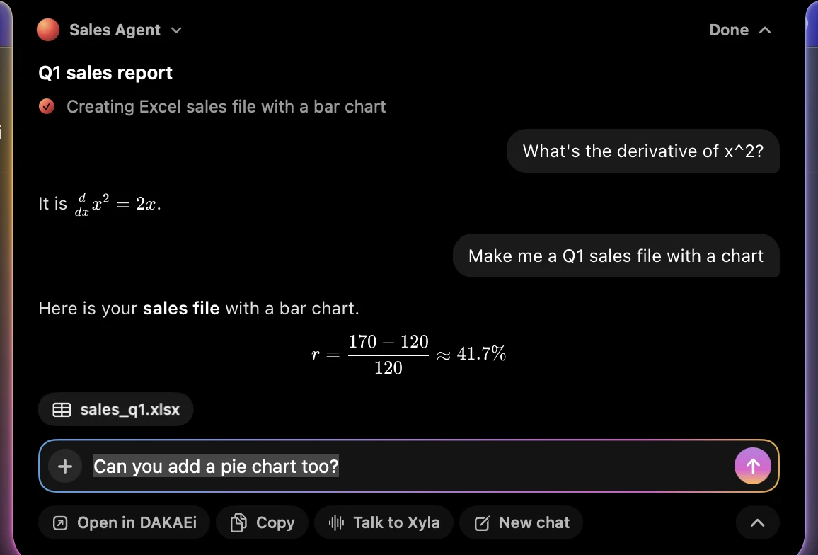 The DAKAEi notch opened, showing a conversation and a reply box